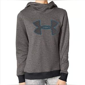 Under Armour Grey Hoodie with Teal Emblem, Size Medium